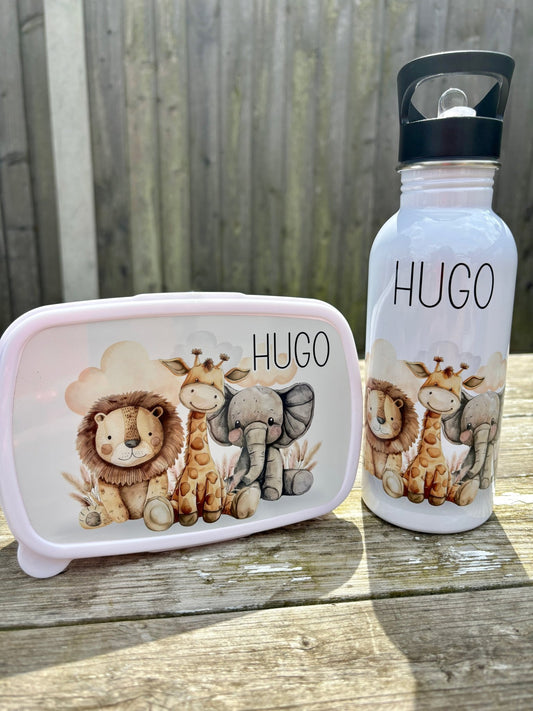 Personalised Safari Water Bottle & Lunch Box Set for Kids - Little Mamma Duck