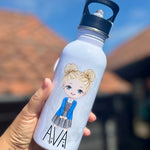 Personalised School Girl Uniform Water Bottle – Back to School Essential - Little Mamma Duck