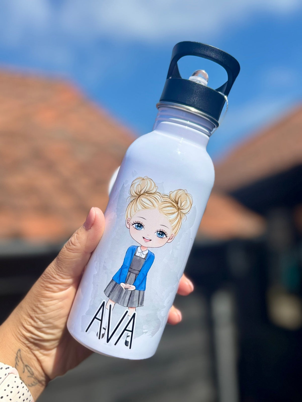 Personalised School Girl Uniform Water Bottle – Back to School Essential - Little Mamma Duck