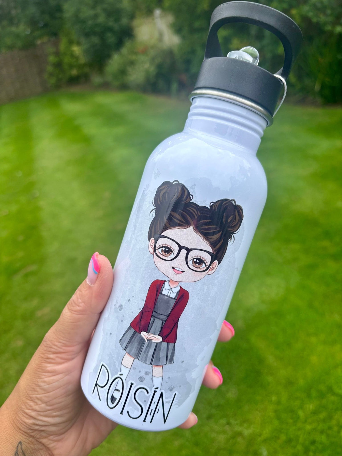 Personalised School Girl Uniform Water Bottle – Back to School Essential - Little Mamma Duck