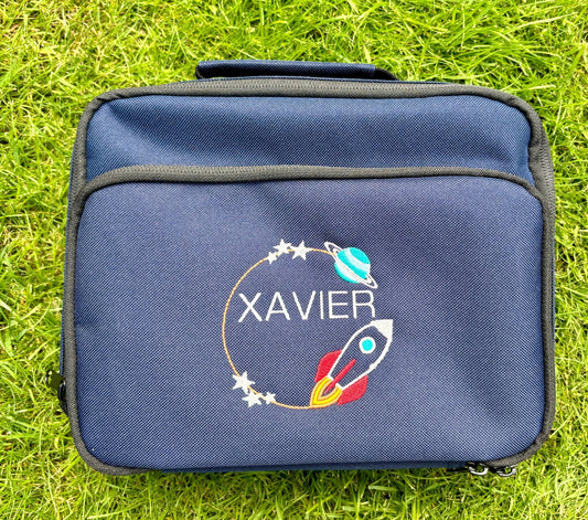 Personalised Space Theme Navy Rucksack & Lunch Bag - Little Mamma Duck