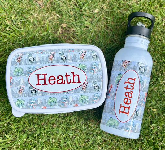Personalised Superhero Lunch Box & Water Bottle Set - Little Mamma Duck