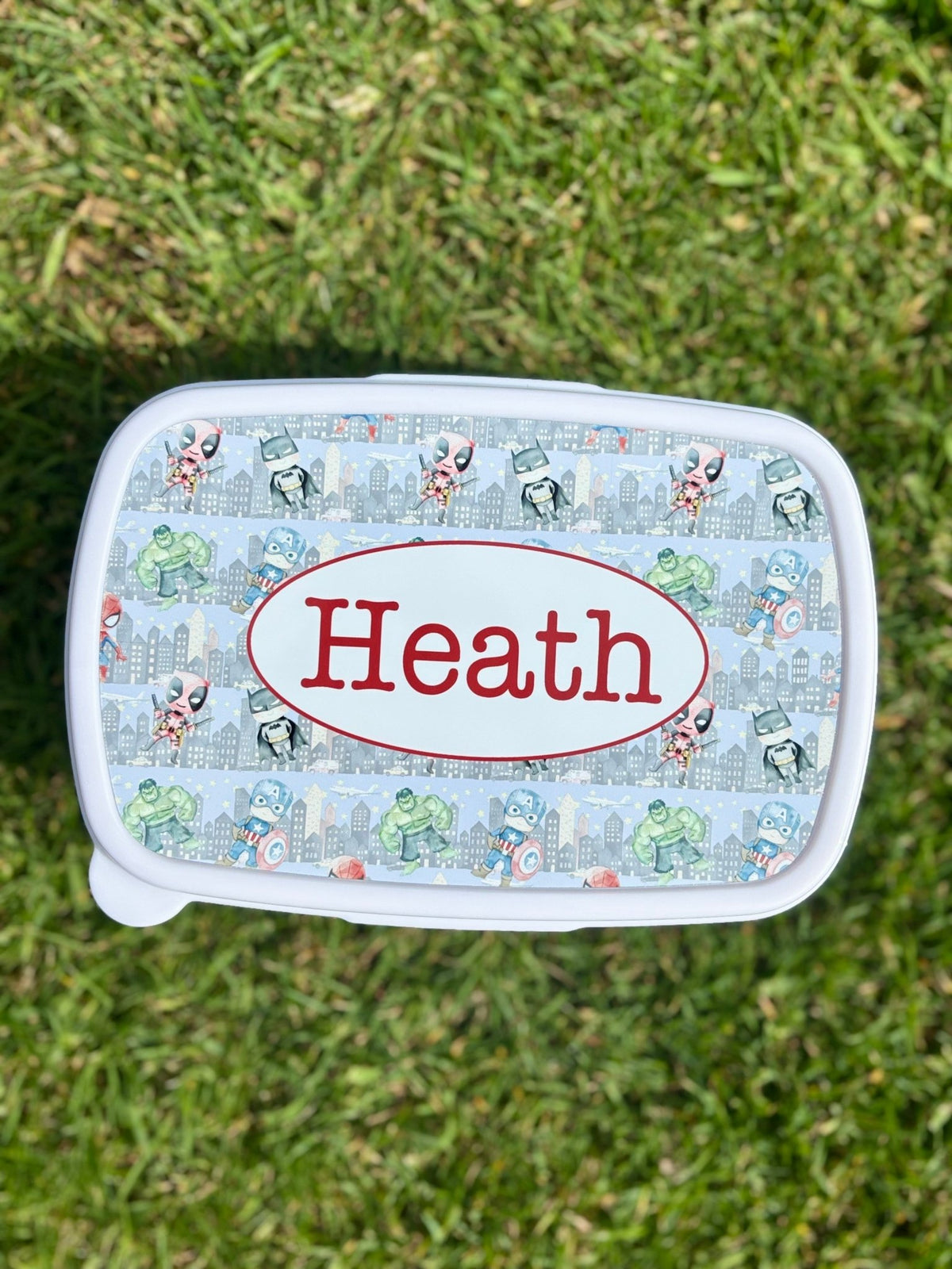 Superhero lunch box for kids with bright comic-style design