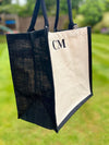 Personalised Teacher Jute Tote Bag | Black Initial Design - Little Mamma Duck