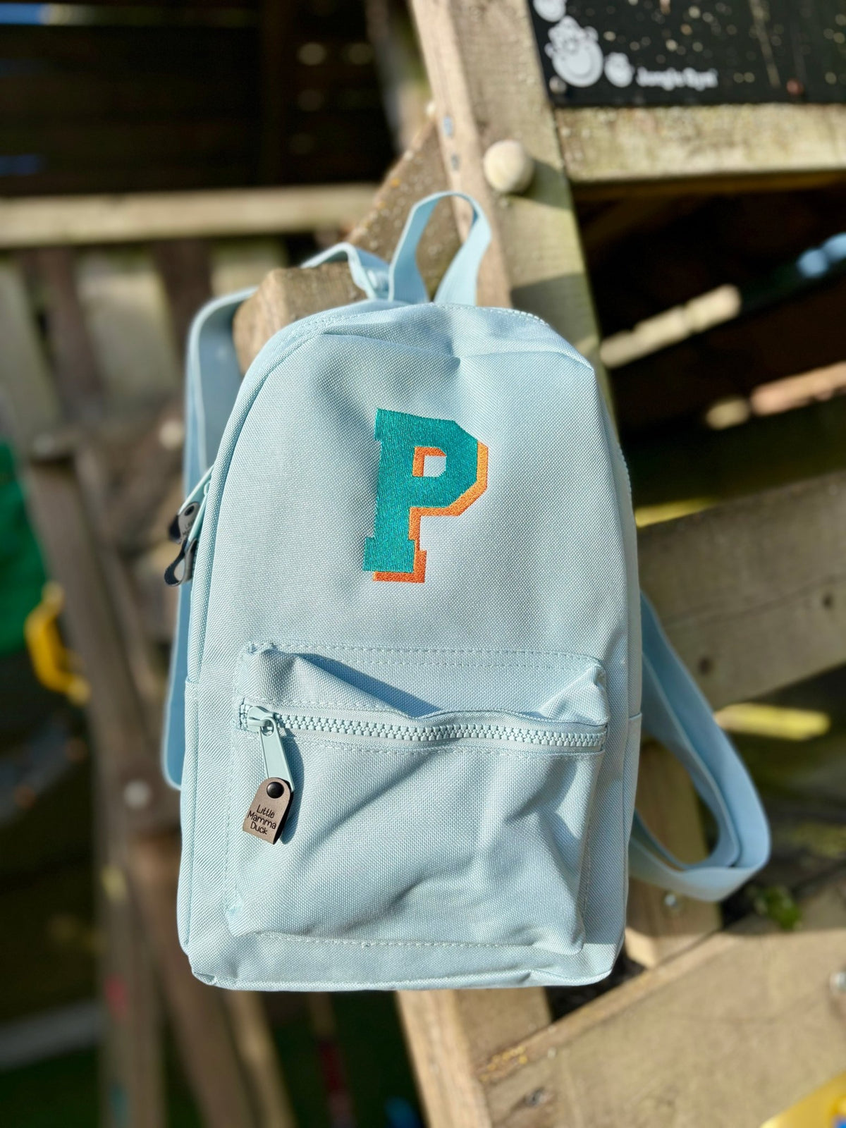 Personalised Teal & Orange Initial Rucksack - Block Shadow - Little Mamma Duck