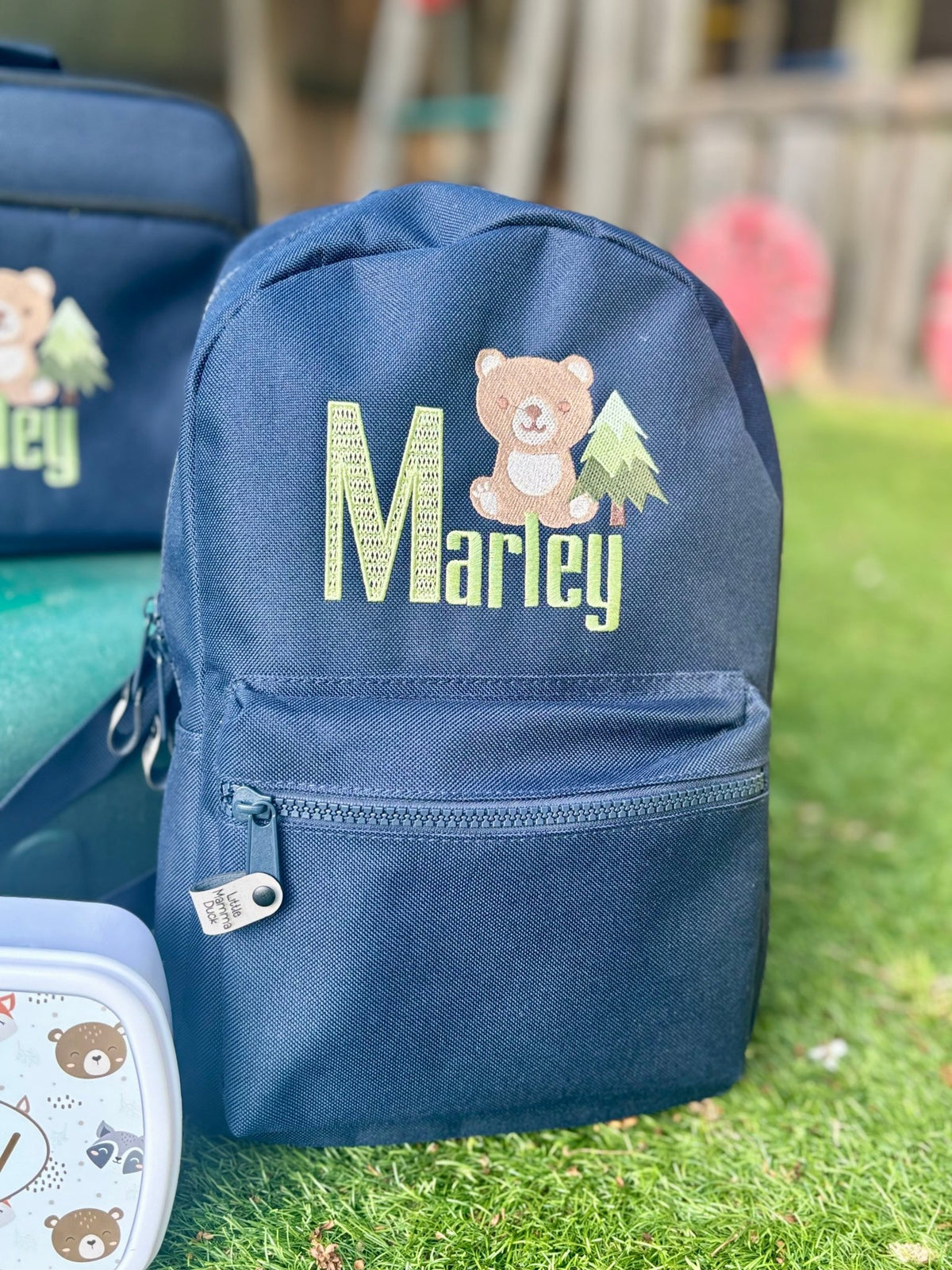 Personalised Woodland Full Set – Rucksack, Lunch Bag, Lunch Box & Water Bottle - Little Mamma Duck