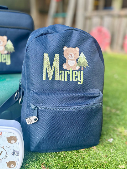 Personalised Woodland Full Set – Rucksack, Lunch Bag, Lunch Box & Water Bottle - Little Mamma Duck