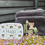 Back-to-school woodland set for children with personalised school supplies.