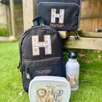 Safari Personalised Set – Rucksack, Lunch Bag, Lunch Box & Water Bottle - Little Mamma Duck