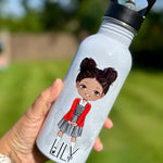 School Girl, Space Bun Hair, Uniform Water Bottle - Little Mamma Duck