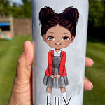 School Girl, Space Bun Hair, Uniform Water Bottle - Little Mamma Duck